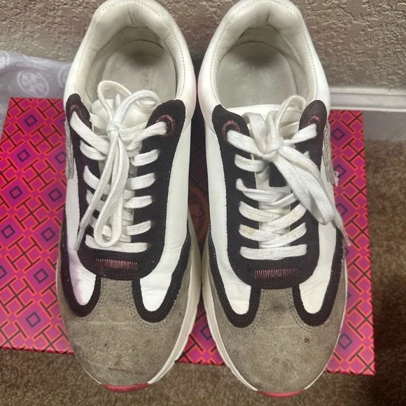 Tory Burch White, Gray & Pink Platform Sneakers - Picture 3 of 6